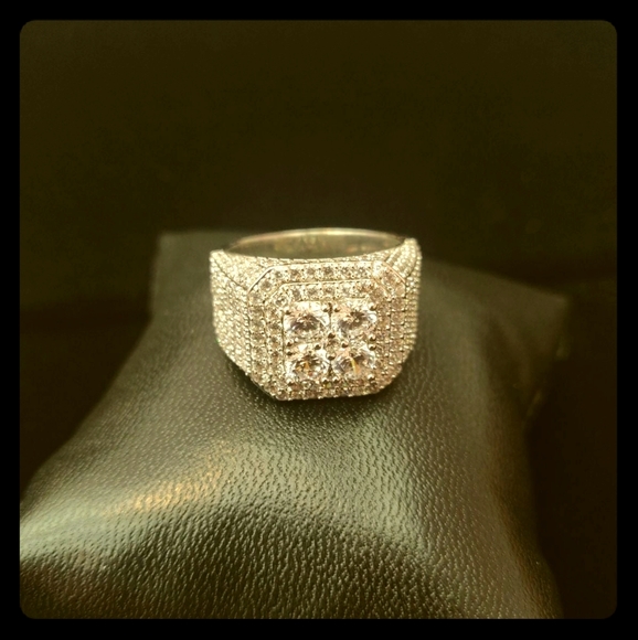 14kt WhiteGold Finish Icedout Pinky Ring